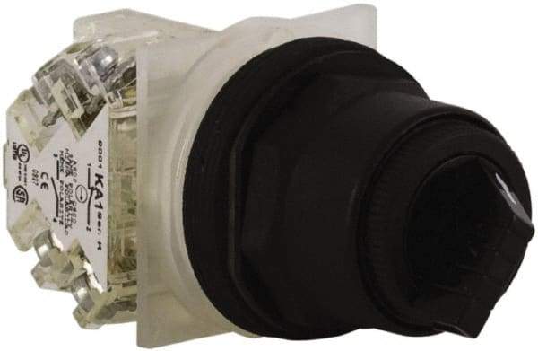 Schneider Electric - 30mm Mount Hole, 2 Position, Knob and Pushbutton Operated, Selector Switch - Black, Maintained (MA), Anticorrosive, Weatherproof, Dust and Oil Resistant - Benchmark Tooling