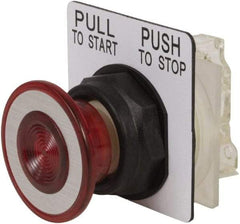 Schneider Electric - 30mm Mount Hole, Extended Mushroom Head, Pushbutton Switch with Contact Block - Round, Red Pushbutton, Maintained (MA) - Benchmark Tooling