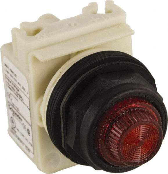 Schneider Electric - 120 VAC Red Lens LED Pilot Light - Round Lens, Screw Clamp Connector, 54mm OAL x 42mm Wide, Vibration Resistant - Benchmark Tooling