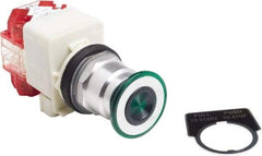 Schneider Electric - 30mm Mount Hole, Extended Straight, Pushbutton Switch with Contact Block - Green Pushbutton, Maintained (MA), Momentary (MO) - Benchmark Tooling