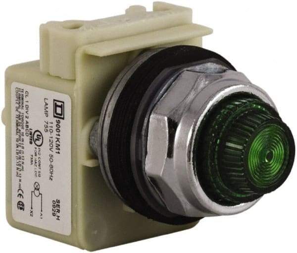 Schneider Electric - 120 VAC Green Lens Indicating Light - Screw Clamp Connector - Benchmark Tooling