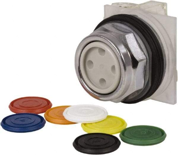 Schneider Electric - 30mm Mount Hole, Pushbutton Switch with Contact Block - Round, White Pushbutton, Nonilluminated - Benchmark Tooling