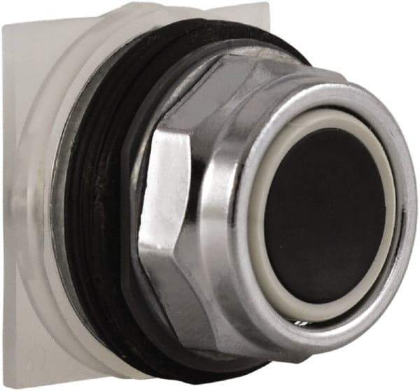 Schneider Electric - 30mm Mount Hole, Extended Straight, Pushbutton Switch Only - Round, Black Pushbutton, Momentary (MO), Weatherproof, Dust and Oil Resistant - Benchmark Tooling