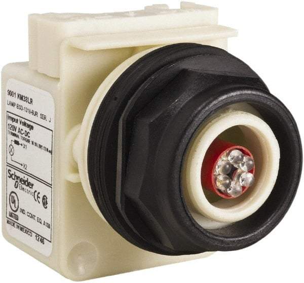 Schneider Electric - 120 V LED Indicating Light - Round Lens, Screw Clamp Connector, Corrosion Resistant, Dust Resistant, Oil Resistant - Benchmark Tooling