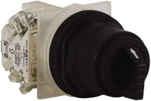 Schneider Electric - 30mm Mount Hole, 3 Position, Knob and Pushbutton Operated, Selector Switch - Black, Maintained (MA), Anticorrosive, Weatherproof, Dust and Oil Resistant - Benchmark Tooling