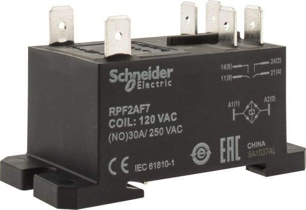 Schneider Electric - 7,500 VA Power Rating, Electromechanical Plug-in General Purpose Relay - 20 Amp at 28 VDC, 25 at 28 VDC, 30 at 250/277 VAC, 2NO, 120 VAC - Benchmark Tooling