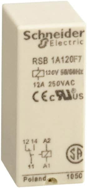 Schneider Electric - 3,000 VA Power Rating, Electromechanical Plug-in General Purpose Relay - 12 Amp at 250 VAC & 12 Amp at 28 VDC, 1CO, 120 VAC - Benchmark Tooling