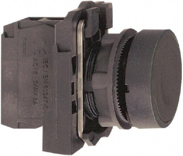 Schneider Electric - 22mm Mount Hole, Flush, Pushbutton Switch with Contact Block - Round, Black Pushbutton, Momentary (MO) - Benchmark Tooling