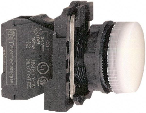 Schneider Electric - 230-240 VAC at 50/60 Hz White Lens LED Pilot Light - Round Lens, Screw Clamp Connector, 30mm Wide, Vibration Resistant, Water Resistant - Benchmark Tooling