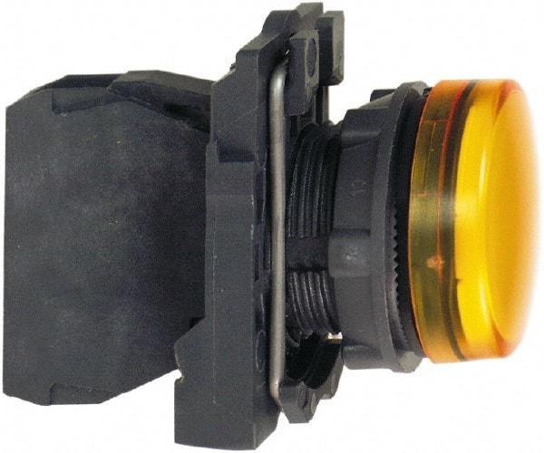 Schneider Electric - 230-240 VAC at 50/60 Hz Orange Lens LED Pilot Light - Round Lens, Screw Clamp Connector, 30mm Wide, Vibration Resistant, Water Resistant - Benchmark Tooling