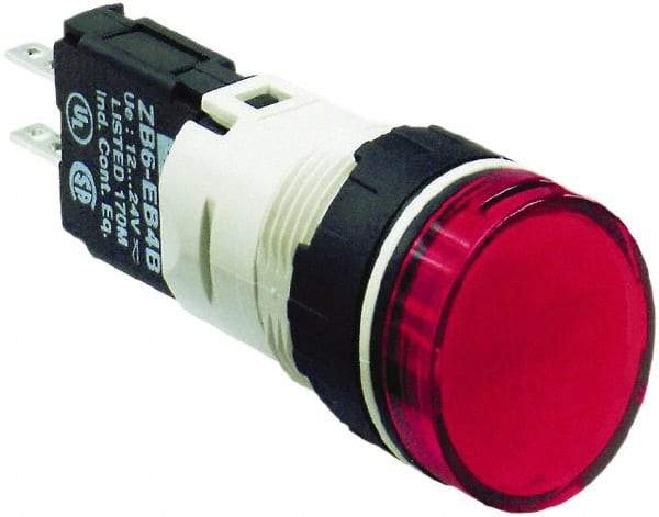 Schneider Electric - 12-24 VAC/VDC Red Lens LED Pilot Light - Round Lens, Quick Connect Connector, 18mm Wide, Vibration Resistant - Benchmark Tooling