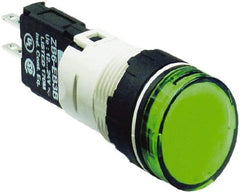 Schneider Electric - 12-24 VAC/VDC Green Lens LED Pilot Light - Round Lens, Quick Connect Connector, 18mm Wide, Vibration Resistant - Benchmark Tooling