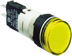 Schneider Electric - 12-24 VAC/VDC Yellow Lens LED Pilot Light - Round Lens, Quick Connect Connector, 18mm Wide, Vibration Resistant - Benchmark Tooling