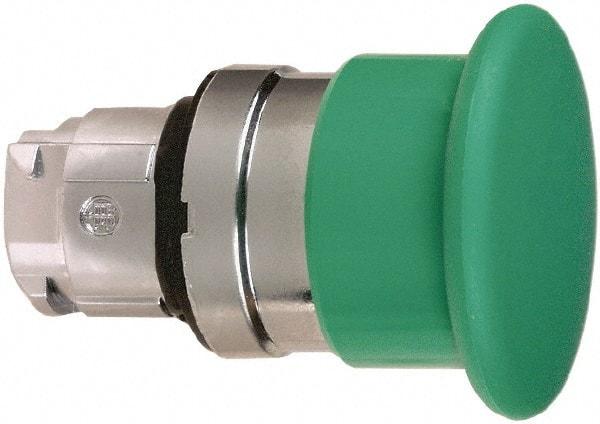 Schneider Electric - 22mm Mount Hole, Extended Mushroom Head, Pushbutton Switch Only - Round, Green Pushbutton, Nonilluminated, Momentary (MO) - Benchmark Tooling