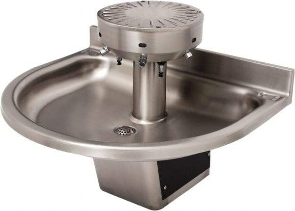 Acorn Engineering - Semi-Circular, Infrared Sensor, Wall Outlet Drain, 38" Diam, 4 Person Capacity, Stainless Steel, Wash Fountain - 0.5 GPM - Benchmark Tooling