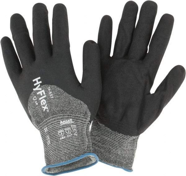 Ansell - Size 2XL (11), ANSI Cut Lvl 2, Puncture Lvl 4, Abrasion Lvl 4, Silicone-Free Nitrile Coated Cut & Puncture Resistant Gloves - 10.63" Long, Palm, Fingers & Knuckles Coated, Knit Wrist, Black, Paired - Benchmark Tooling