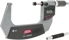 SPI - 3 to 4" Range, 0.00005" Resolution, Double Ratchet IP65 Electronic Outside Micrometer - 0.0002" Accuracy, Ratchet-Friction Thimble, Carbide Face, CR2032 Battery, Includes NIST Traceable Certification of Inspection - Benchmark Tooling