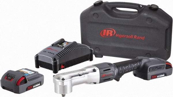 Ingersoll-Rand - 3/8" Drive 20 Volt Angled Cordless Impact Wrench & Ratchet - 1,900 RPM, 3,000 BPM, 180 Ft/Lb Torque, 2 Lithium-Ion Batteries Included - Benchmark Tooling