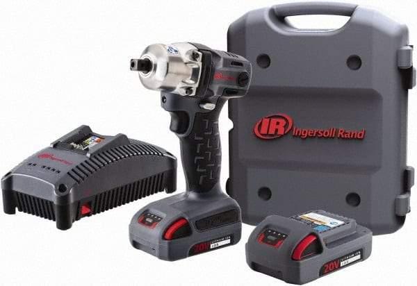 Ingersoll-Rand - 1/2" Drive 20 Volt Pistol Grip Cordless Impact Wrench & Ratchet - 1,900 RPM, 2,800 BPM, 160 Ft/Lb Torque, 2 Lithium-Ion Batteries Included - Benchmark Tooling