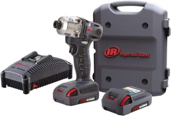 Ingersoll-Rand - 1/4" Drive 20 Volt Pistol Grip Cordless Impact Wrench & Ratchet - 1,900 RPM, 2,800 BPM, 160 Ft/Lb Torque, 2 Lithium-Ion Batteries Included - Benchmark Tooling