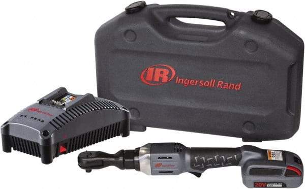 Ingersoll-Rand - 3/8" Drive 20 Volt Angled Cordless Impact Wrench & Ratchet - 225 RPM, 54 Ft/Lb Torque, 1 Lithium-Ion Battery Included - Benchmark Tooling