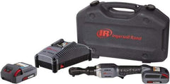 Ingersoll-Rand - 3/8" Drive 20 Volt Angled Cordless Impact Wrench & Ratchet - 225 RPM, 54 Ft/Lb Torque, 2 Lithium-Ion Batteries Included - Benchmark Tooling