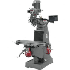 Jet - 9" Table Width x 42" Table Length, Variable Speed Pulley Control, 3 Phase Knee Milling Machine - R8 Spindle Taper, 2 hp - Benchmark Tooling