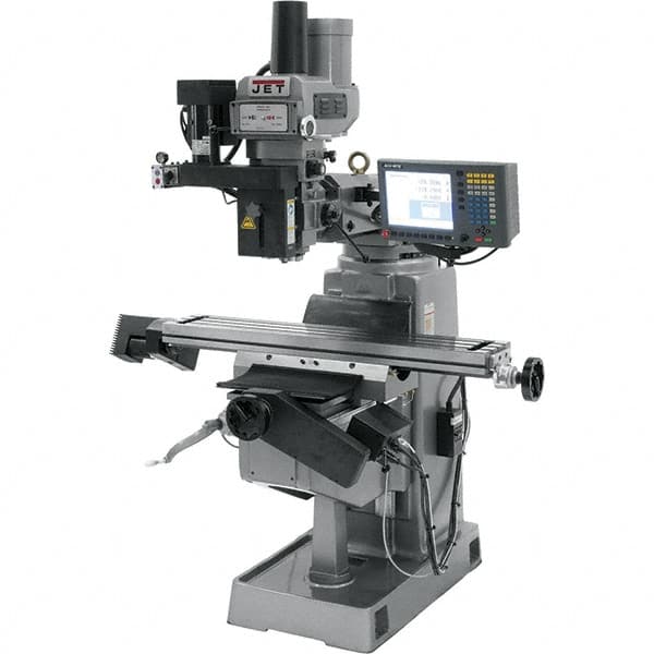 Jet - 9" Table Width x 49" Table Length, Variable Speed Pulley Control, 3 Phase Knee Milling Machine - R8 Spindle Taper, 2 hp - Benchmark Tooling