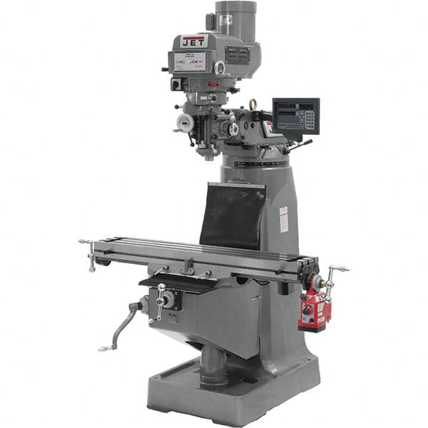 Jet - 9" Table Width x 49" Table Length, Variable Speed Pulley Control, 3 Phase Knee Milling Machine - R8 Spindle Taper, 3 hp - Benchmark Tooling