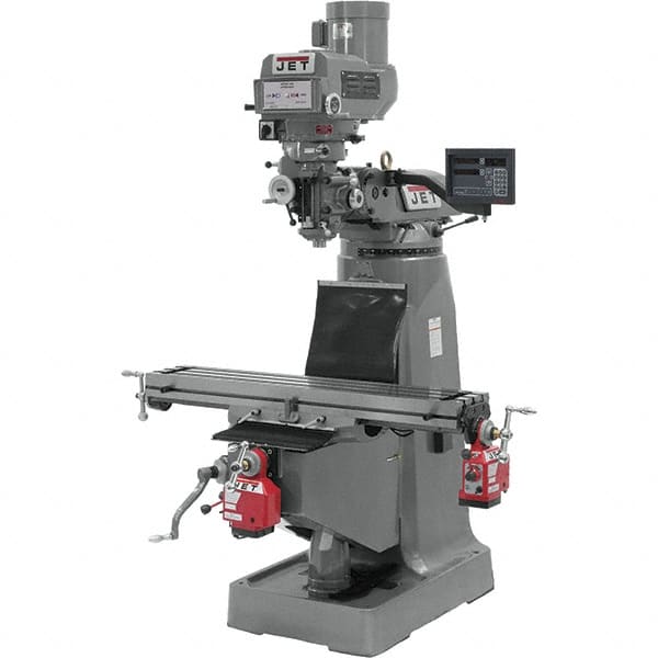 Jet - 9" Table Width x 49" Table Length, Variable Speed Pulley Control, 3 Phase Knee Milling Machine - R8 Spindle Taper, 3 hp - Benchmark Tooling