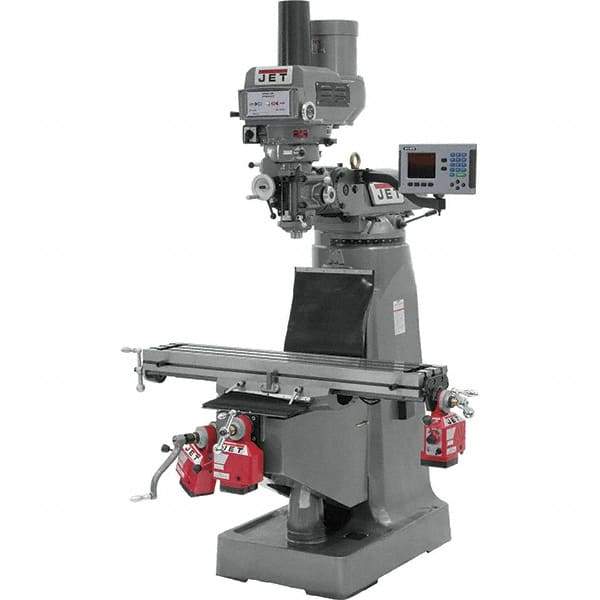 Jet - 9" Table Width x 49" Table Length, Variable Speed Pulley Control, 3 Phase Knee Milling Machine - R8 Spindle Taper, 3 hp - Benchmark Tooling