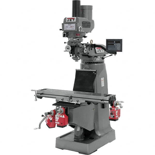 Jet - 9" Table Width x 49" Table Length, Variable Speed Pulley Control, 3 Phase Knee Milling Machine - R8 Spindle Taper, 3 hp - Benchmark Tooling