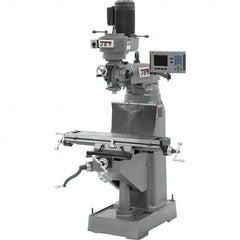 Jet - 7-7/8" Table Width x 35-3/4" Table Length, Variable Speed Pulley Control, 3 Phase Knee Milling Machine - R8 Spindle Taper, 1-1/2 hp - Benchmark Tooling