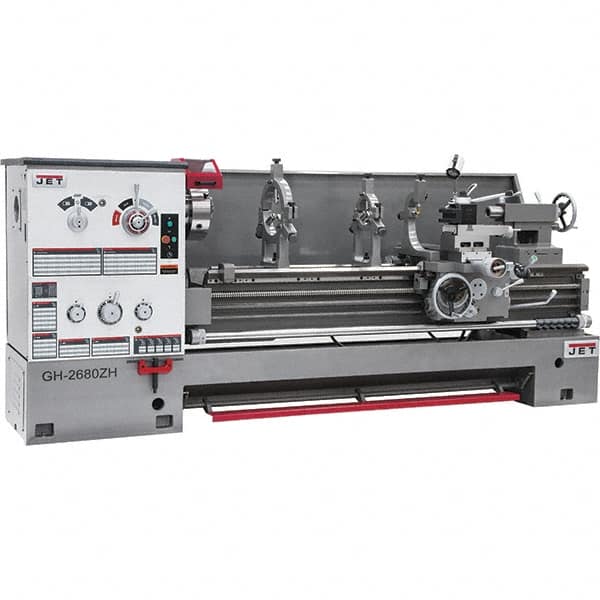 Jet - 26" Swing, 40" Between Centers, 230/460 Volt, Triple Phase Engine Lathe - 6MT Taper, 10 hp, 36 to 1,800 RPM, 4-1/8" Bore Diam - Benchmark Tooling