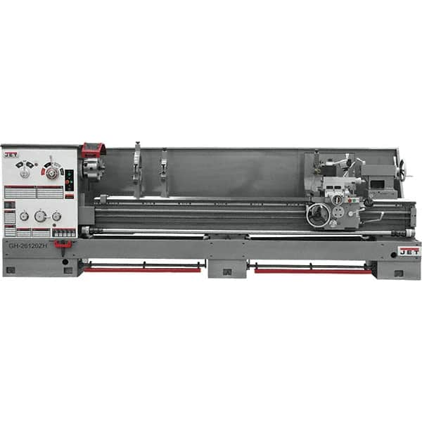 Jet - 26" Swing, 120" Between Centers, 230/460 Volt, Triple Phase Engine Lathe - 6MT Taper, 10 hp, 40 to 1,800 RPM, 4-1/8" Bore Diam - Benchmark Tooling