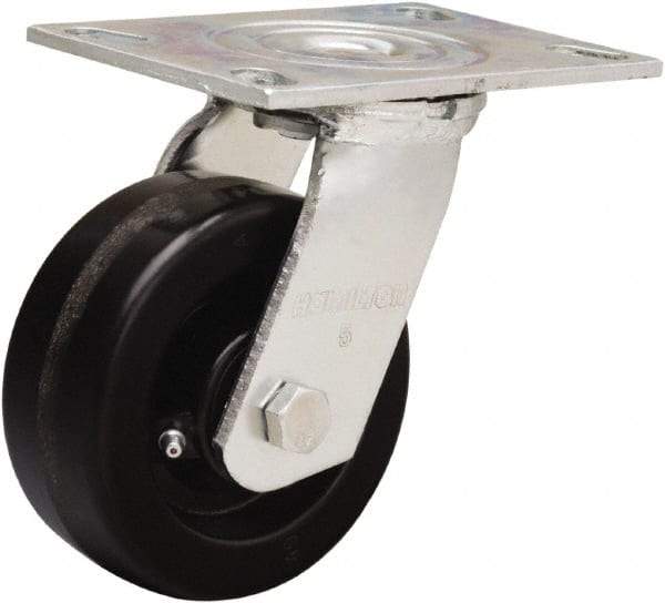 Hamilton - 5" Diam x 2" Wide x 6-1/2" OAH Top Plate Mount Swivel Caster - Phenolic, 900 Lb Capacity, Straight Roller Bearing, 4-1/2 x 6-1/4" Plate - Benchmark Tooling