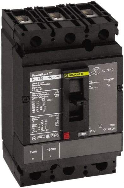 Square D - 150 Amp, 250 VDC, 600 VAC, 3 Pole, Panel Mount Molded Case Circuit Breaker - Thermal Magnetic Trip, Multiple Breaking Capacity Ratings, 14-3/0 AWG - Benchmark Tooling