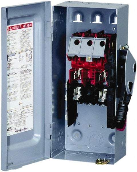 Square D - 60 Amp, 240 VAC, 250 VDC, 3 Pole Fused Safety Switch - NEMA 1, 10 hp at 240 VAC, 10 hp at 250 VDC (Single Phase), 15 hp at 240 VAC, 10 hp at 250 VDC (Triple Phase), ST Contact Form - Benchmark Tooling