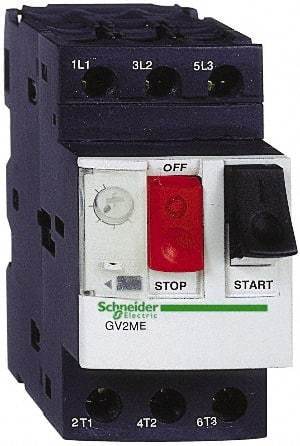 Schneider Electric - 0.25 Amp, 690 VAC at 50/60 Hz, 3 Pole, Bolt On, Clip Motor Circuit Breaker - Thermal Magnetic Trip, Multiple Breaking Capacity Ratings, 78mm Deep x 89mm High x 45mm Wide - Benchmark Tooling