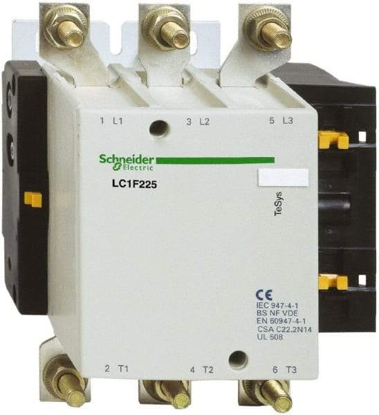 Schneider Electric - 3 Pole, 225 Amp at 440 VAC and 315 Amp at 440 VAC, Nonreversible IEC Contactor - Bureau Veritas, CCC, CSA, DNV, EN/IEC 60947-1, EN/IEC 60947-4-1, GL, JEM 1038, LROS, RINA, RMRoS, RoHS Compliant, UL Listed - Benchmark Tooling