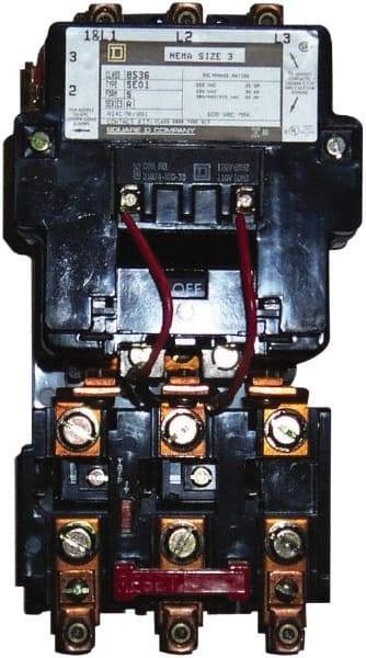 Square D - 440 Coil VAC at 50 Hz, 480 Coil VAC at 60 Hz, 90 Amp, NEMA Size 3, Nonreversible Open Enclosure NEMA Motor Starter - 3 Phase hp: 25 at 200 VAC, 30 at 230 VAC, 50 at 460 VAC, 50 at 575 VAC - Benchmark Tooling