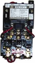 Square D - 110 Coil VAC at 50 Hz, 120 Coil VAC at 60 Hz, 27 Amp, NEMA Size 1, Nonreversible Open Enclosure NEMA Motor Starter - 3 Phase hp: 10 at 460 VAC, 10 at 575 VAC, 7-1/2 at 200 VAC, 7-1/2 at 230 VAC - Benchmark Tooling