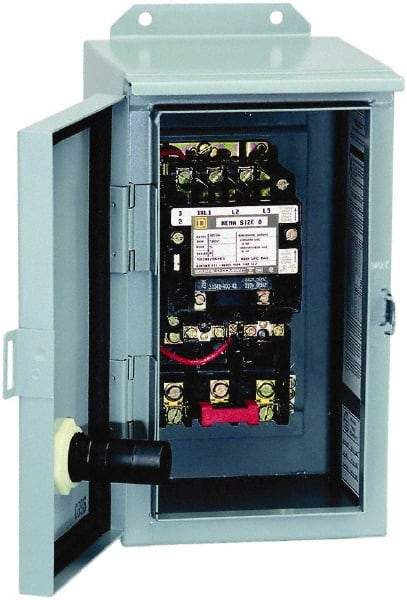 Square D - 220 Coil VAC at 50 Hz, 240 Coil VAC at 60 Hz, 18 Amp, Nonreversible Enclosed Enclosure NEMA Motor Starter - 3 Phase hp: 3 at 200 VAC, 3 at 230 VAC, 5 at 460 VAC, 5 at 575 VAC, 12 Enclosure Rating - Benchmark Tooling