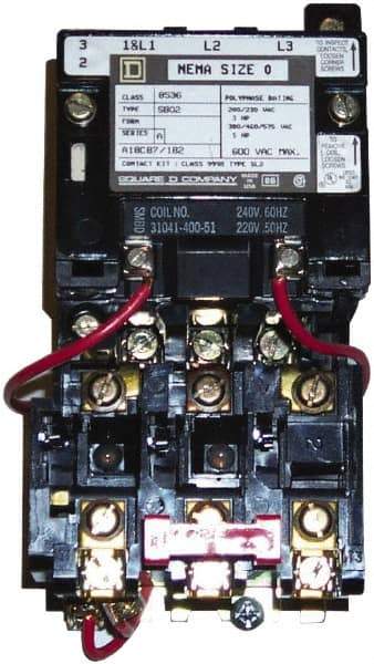 Square D - 208 Coil VAC at 60 Hz, 18 Amp, Nonreversible Open Enclosure NEMA Motor Starter - 3 Phase hp: 3 at 200 VAC, 3 at 230 VAC, 5 at 460 VAC, 5 at 575 VAC - Benchmark Tooling