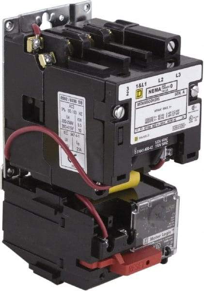 Square D - 110 Coil VAC at 50 Hz, 120 Coil VAC at 60 Hz, 9 Amp, Nonreversible Open Enclosure NEMA Motor Starter - 3 Phase hp: 1-1/2 at 200 VAC, 1-1/2 at 230 VAC, 2 at 460 VAC, 2 at 575 VAC - Benchmark Tooling