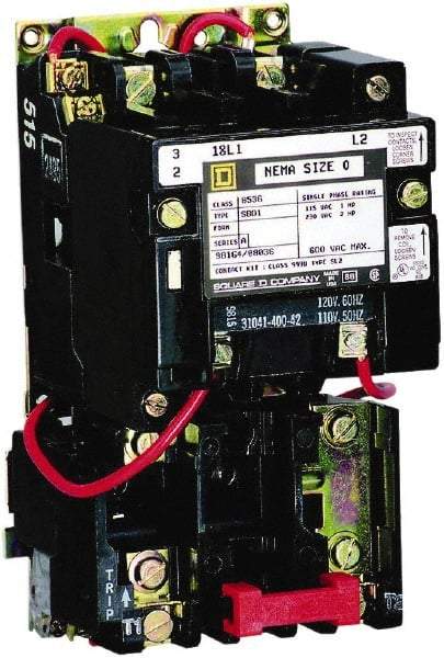 Square D - 24 Coil VAC at 60 Hz, 18 Amp, Nonreversible Open Enclosure NEMA Motor Starter - 3 Phase hp: 3 at 200 VAC, 3 at 230 VAC, 5 at 460 VAC, 5 at 575 VAC - Benchmark Tooling