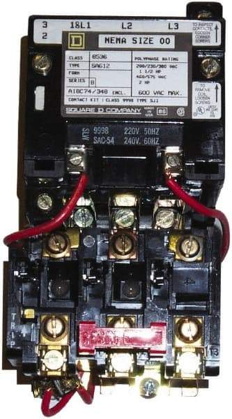 Square D - 208 Coil VAC at 60 Hz, 9 Amp, Nonreversible Open Enclosure NEMA Motor Starter - 3 Phase hp: 1-1/2 at 200 VAC, 1-1/2 at 230 VAC, 2 at 460 VAC, 2 at 575 VAC - Benchmark Tooling