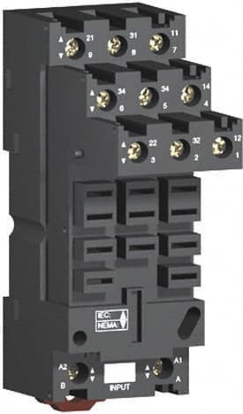 Schneider Electric - 250 Volt, 12 Amp, Flat Relay Socket - DIN Rail Mount, Panel Mount, IP20, Box Lug Separate Terminal - Benchmark Tooling