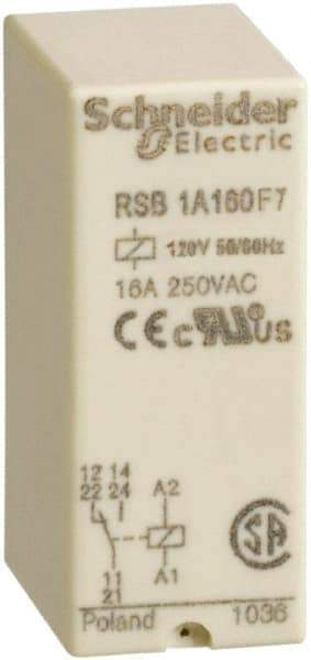 Schneider Electric - 4,000 VA Power Rating, Electromechanical Plug-in General Purpose Relay - 16 Amp at 250 VAC & 28 VDC, 1CO, 120 VAC - Benchmark Tooling