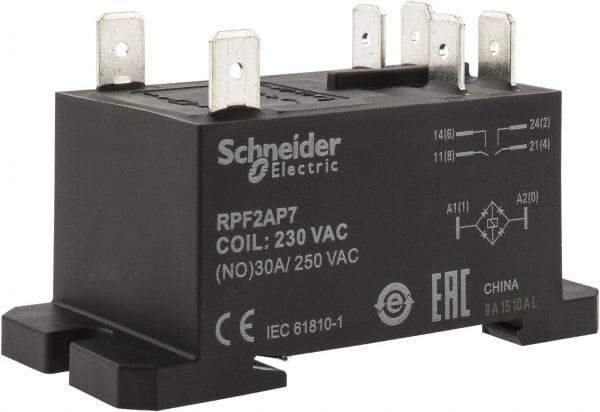 Schneider Electric - 7,500 VA Power Rating, Electromechanical Plug-in General Purpose Relay - 20 Amp at 28 VDC, 25 at 28 VDC, 30 at 250/277 VAC, 2NO, 230 VAC - Benchmark Tooling